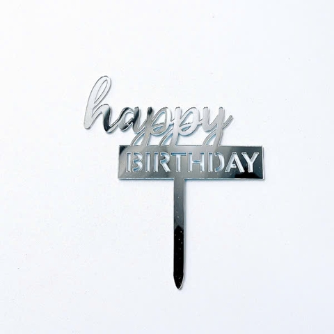 Set 10 mica HPBD chữ Birhday khối chữ in-màu BẠC.