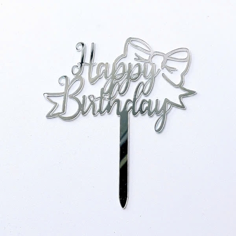 Set 10 mica HPBD gắn nơ lệch-màu BẠC.