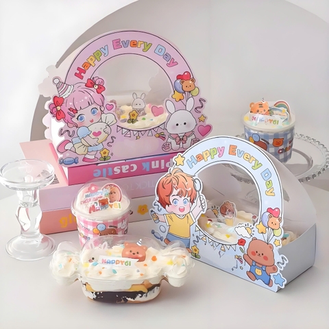 Set 5 hộp giấy quai xách kèm hộp nhựa hình kẹo -mẫu BÉ GÁI.