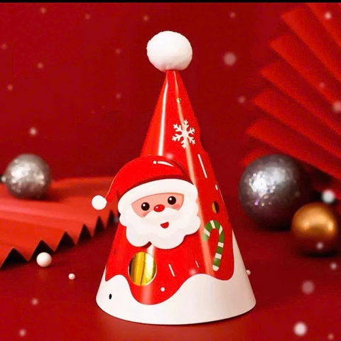 Set 10 mũ 3D cán bóng giấy đẹp kt dk 13cmx cao 20cm  - NOEL ĐỎ.