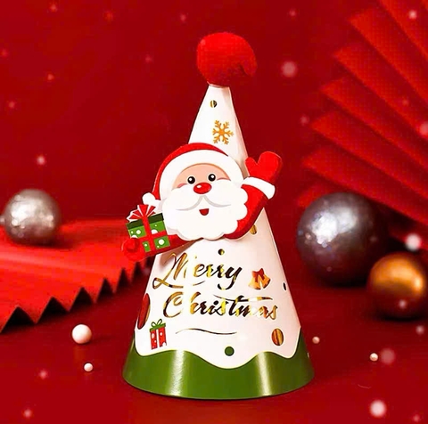 Set 10 mũ 3D cán bóng giấy đẹp kt dk 13cmx cao 20cm  - NOEL XANH.