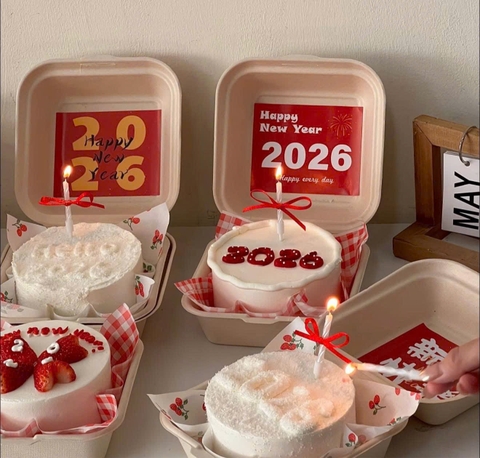 Set 50 thẻ giấy decal (dán được) - happy new year 2026 mix 4 mẫu (kt 8.5cm x 8.5cm).