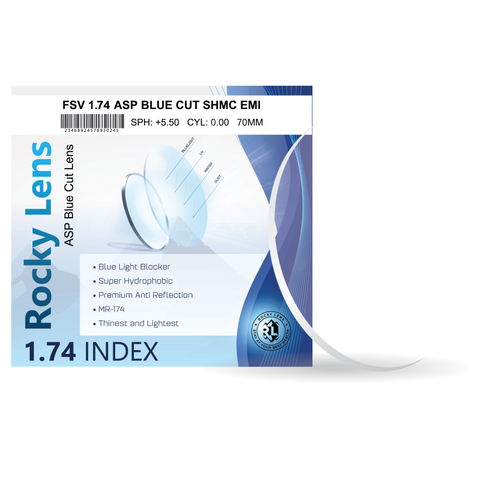 Tròng kính Rocky 1.74 ASP Blue Cut chống ánh sáng xanh