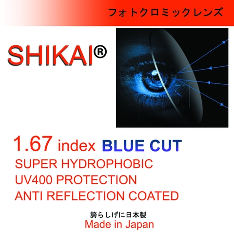 Tròng kính Shikai 1.67 Blue-cut, Nano