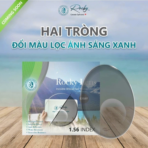 Tròng Kính 2 Tròng Chống Ánh Sáng Xanh Bluecut Đổi Màu Đen Khói Rocky 1.56
