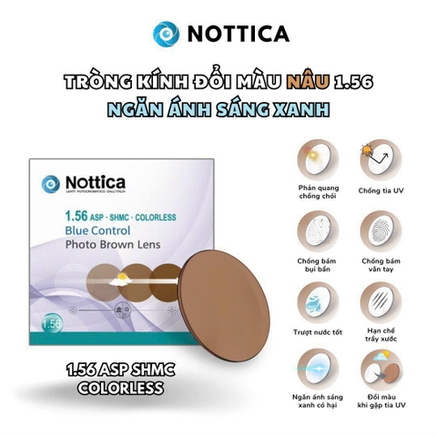 [1 cặp] Tròng Kính Đổi Màu Nâu Trà Lọc Ánh Sáng Xanh Nottica 1.56