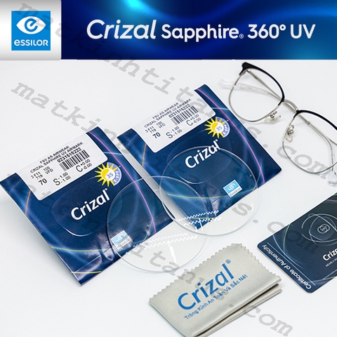 Tròng kính Essilor Crizal Sapphire Chống chói 360 độ Blue UV