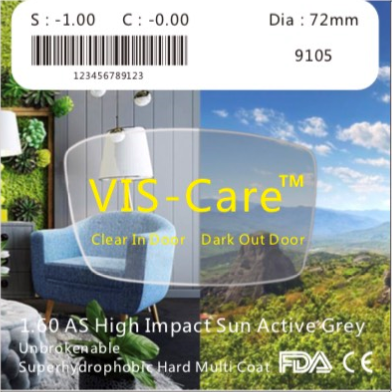Tròng kính mỏng đổi màu Khói Vis-care 1.60