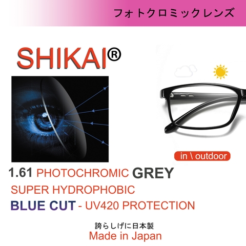 Tròng kính Shikai 1.61 đổi màu Khói, Blue-cut, Phản quang, Nano