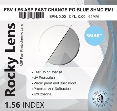 Tròng Kính Đổi Màu Đen Khói Lọc Ánh Sáng Xanh Rocky Smart 1.56