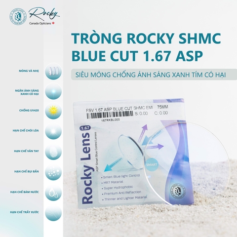 Tròng Kính Chống Ánh Sáng Xanh Bluecut Rocky 1.67