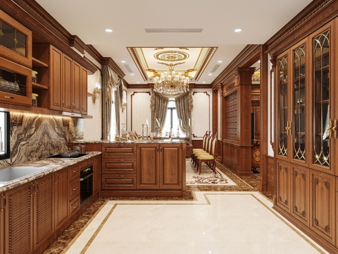 THIẾT KẾ BIỆT THỰ TÂN CỔ ĐIỂN GỖ GÕ ĐỎ - HÀ TĨNH