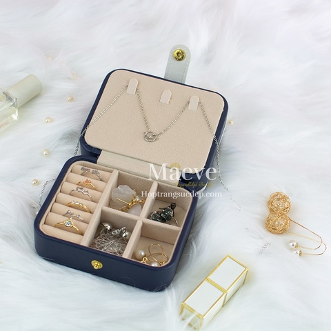 Hộp vuông khoá nút thời trang - xanh đậm