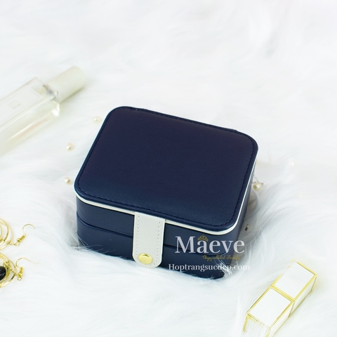 Hộp vuông khoá nút thời trang - xanh đậm