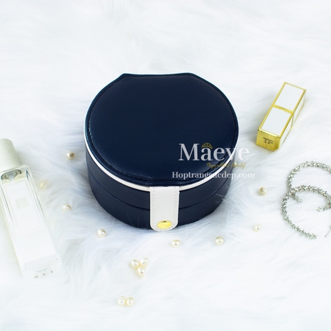 Hộp tròn khoá nút thời trang - xanh nước biển đậm