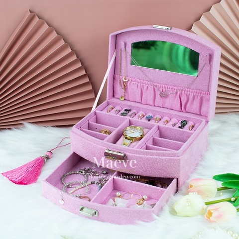 Hộp nhung hình cánh quạt - hồng cánh sen