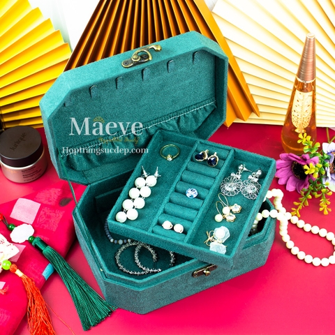 Hộp bát giác 2 tầng hình chim sẻ - xanh lá cây đậm