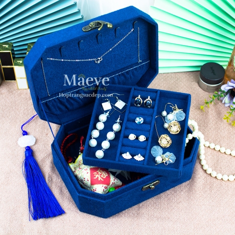 Hộp bát giác 2 tầng hình cây mận đỏ - xanh nước biển