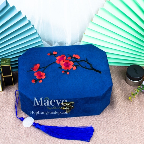 Hộp bát giác 2 tầng hình cây mận đỏ - xanh nước biển