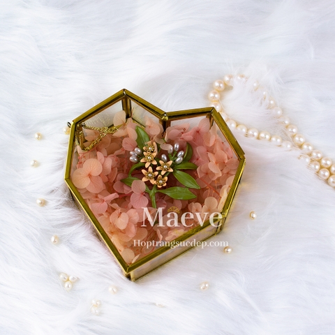 Hộp đa giác hình trái tim mạ vàng - kèm hoa