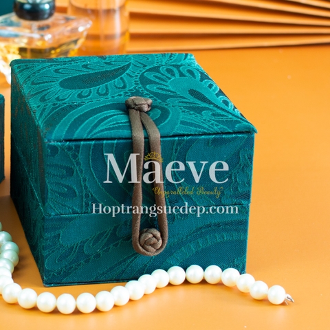 Hộp quà tặng vân ngọc thổ cẩm vừa - xanh lá cây đậm