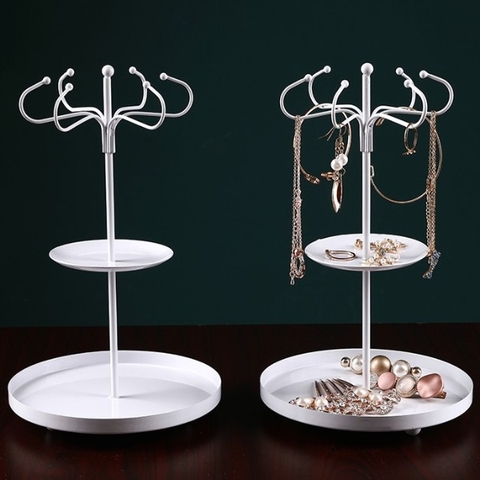 Giá treo 2 tầng móc hoa vòng và khay đế - trắng