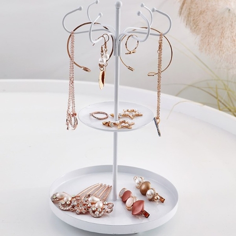 Giá treo 2 tầng móc hoa vòng và khay đế - trắng