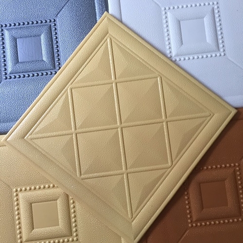 Xốp dán tường giả da - Mẫu p8 mầu vàng