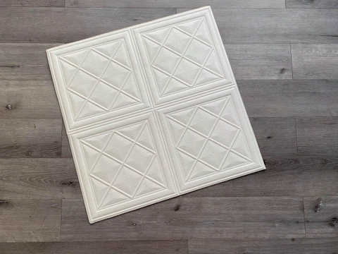 Xốp dán tường giả da - Mẫu p8 mầu trắng