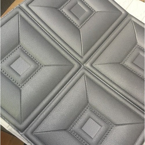 Xốp dán tường giả da - Mẫu p3 mầu ghi