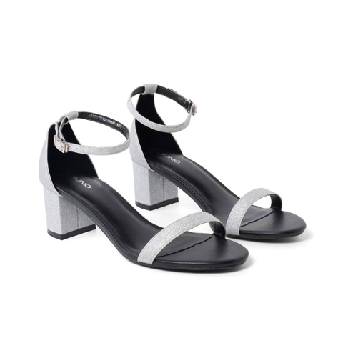 Giày sandal gót vuông chất liệu lấp lánh