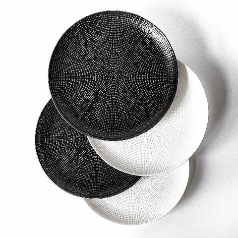 Bộ bát đĩa cao cấp màu đen họa tiết viền tia hạt