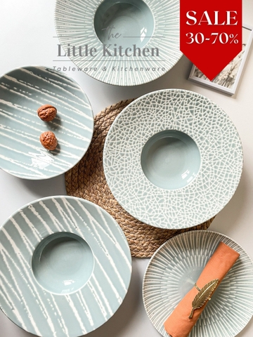 Sale bộ bát đĩa xanh vệt trắng