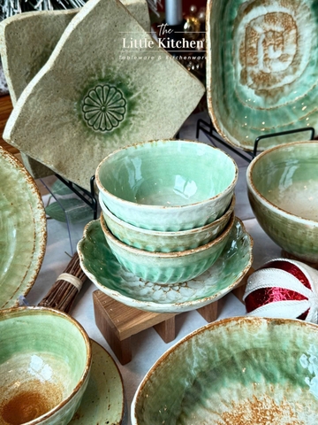 Bộ bát đĩa cao cấp phong cách Nhật Bản họa tiết loang màu lục - MIDORI