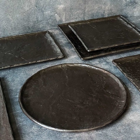 Bộ đĩa cao cấp màu đen họa tiết nhăn tiêu