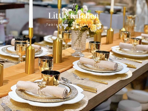 Set tiệc tone vàng metallic