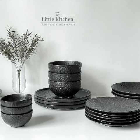 Bộ bát đĩa cao cấp màu đen viền sóng gợn