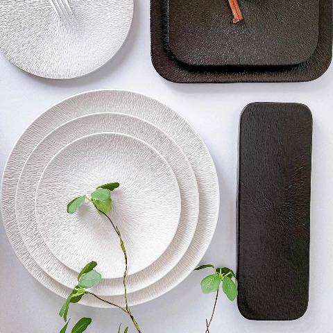 Bộ đĩa cao cấp màu trắng họa tiết tia sần