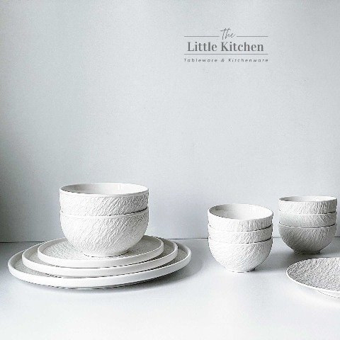 Bộ bát đĩa cao cấp màu trắng sần