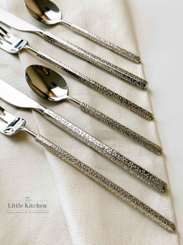 Bộ Dao Thìa Dĩa chuôi bạc hạt tròn