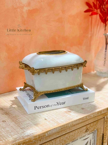 Hộp giấy sứ đồng trắng viền rua 27*16