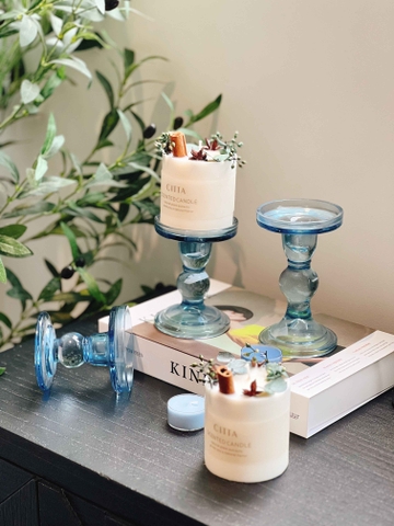 Chân nến thuỷ tinh lam