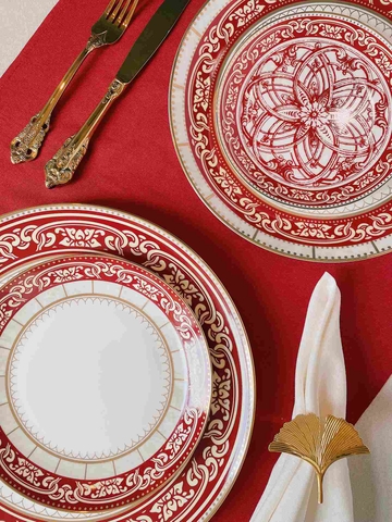 Bộ đĩa cao cấp sứ xương viền hoa đỏ