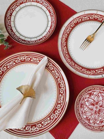 Bộ đĩa cao cấp sứ xương viền hoa đỏ