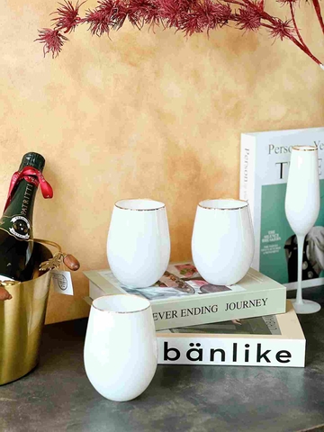 Cốc thuỷ tinh oval trắng viền vàng 12