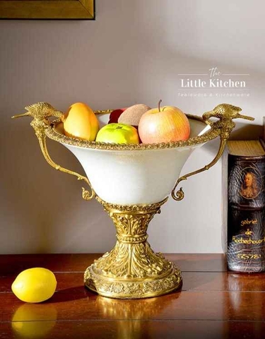 Khay chân loe sứ đồng Trắng 43x31