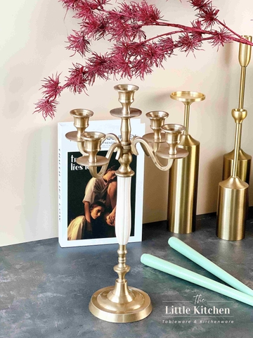 Đồng Ấn Đồ Chân cắm 5 nến trắng vàng