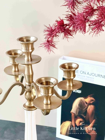 Đồng Ấn Đồ Chân cắm 5 nến trắng vàng