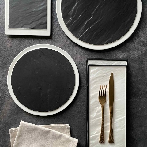 Bộ đĩa nhà hàng cao cấp màu đen viền trắng