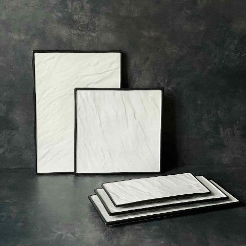 Bộ đĩa nhà hàng cao cấp màu trắng viền đen